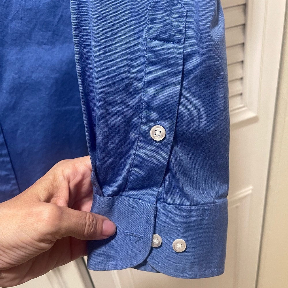 Club Room Blue Casual Button-Down Shirt Large Preppy Neck 16 1/2 34/35 Slim - Picture 4 of 5